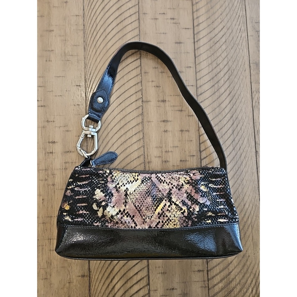 Wilson Leather Baguette Black Metallic Patton Leather Snake Print Edgy 90's Chic
